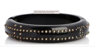 Chanel Resin Hinged Bracelet, Black with brushed gold stud detail - Image 1 of 4
