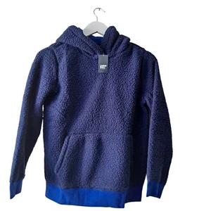NWT Lands' End Kids Cozy Sherpa Fleece Hoodie Pullover Deep Sea Navy Boys Size L - Picture 1 of 10