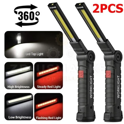 2 PIEZAS Base Magnética Recargable LED COB ROJO Luz de Trabajo Linterna Magnética Antorcha Foto 1 de 4