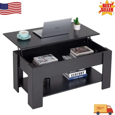 39.4英寸木制升降台咖啡桌带隐藏隔层和储物架 — 第 1/4 张图片