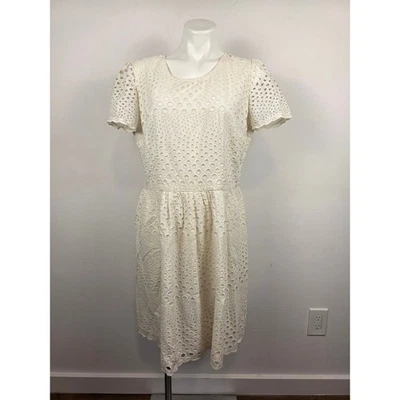 Boden NWT Eyelet Dress Ivory Cream Cotton Short Sleeve Party Casual Womens 12 - Image 1 of 4