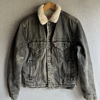Chaqueta de Camionero Levis de Colección para Hombres 38R Gris Sherpa Forrada Bolsillos Utilitarios Hecha en EE. UU. Foto 1 de 4