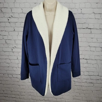 Land's End Navy Soft Fleece Lined Stretch Shawl Cardigan Sweater Size Small S - Image 1 of 4