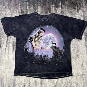 Vintage The Mountain Native American Wolf’s Howl Moon XL T Shirt Tie Dye - Picture 1 of 7