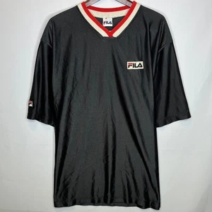 FILA Black V-Neck Jersey Tee Logo Patch – No Size Tag (Unisex) - Picture 1 of 10