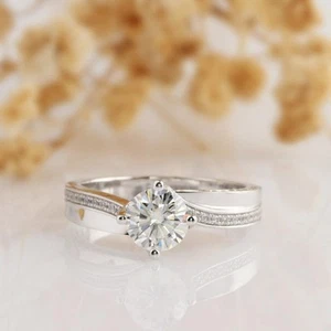 2.10 Carat Round Cut Moissanite Women's Wedding Ring 14k White Gold FN - Picture 1 of 9