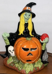 Vintage Ceramic Halloween Pumpkin with Witch Light Up Decor . - Picture 1 of 11