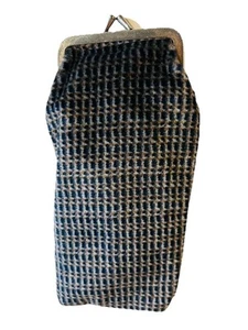 Sterling Vintage Double Eyeglasses Case Blue Wool Silver Embellish Kiss lock  - Picture 1 of 10