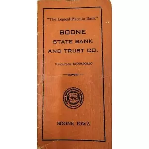 Boone State Bank and Trust Company Bank quaderno pubblicitario Boone Iowa vintage - Foto 1 di 3
