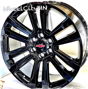 20" gloss black OE replica 5822 rims fits 2025 Chevy Silverado Tahoe 6x5.5 +24 - Picture 1 of 3
