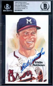 Eddie Mathews Gem Mint 10 Beckett BAS Signed Perez Steele Postcard Autograph - Picture 1 of 2