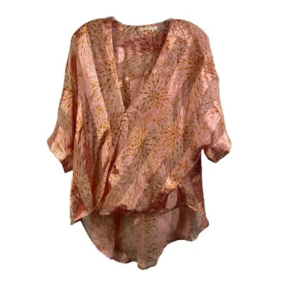 Blusa Floreat Anthropologie Mezcla Seda Talla M Floral Rayas Alta Baja Foto 1 de 4