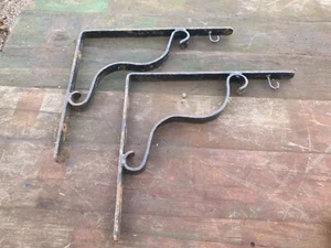 Pair Wrought Iron Plant Hanging Basket Brackets Thick Quality Vintage Reclaimed - Picture 1 of 10