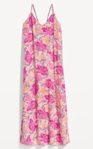 Old Navy Pink Purple Floral Tie Back Maxi Slip Dress V Neck Small NEW - Picture 1 of 4