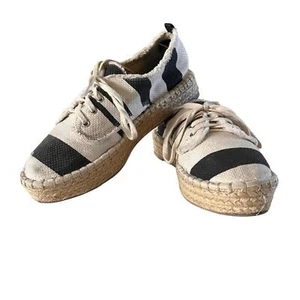 Dolce Vita DV Black Cream Striped Lace-Up Canvas Espadrille Sneakers Shoes 7.5 - Picture 1 of 10