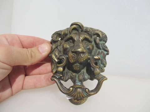 Victorian Brass Lion Head Door Knocker Lions Old Strike Plate Antique Vintage Cover
