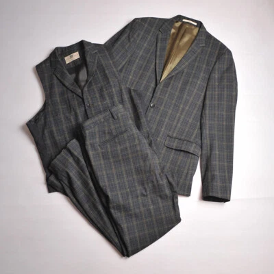 Mens BERTONI Check Plaid Three Piece Suit size 50 - Imagem 1 de 4
