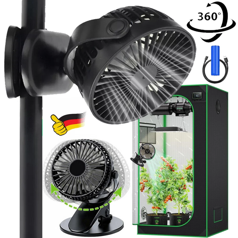 Mini Grow Ventilator mit Clip Klemme + Standfuß Clipventilator für Grow Zelt Box - Bild 1 von 4