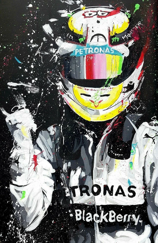 LEWIS HAMILTON F1 RACER ABSTRACT CANVAS WALL ART FRAMED PICTURE 20 X 30 INCH - Image 1 of 1
