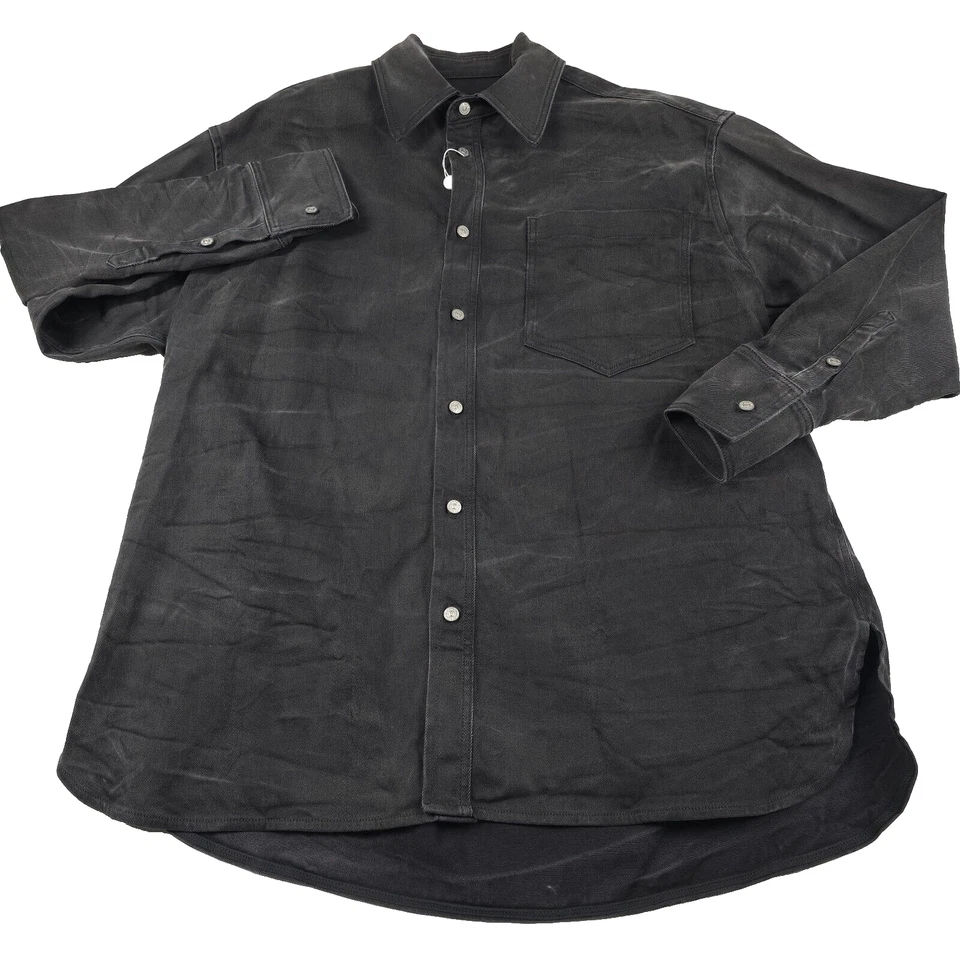 Jaqueta overshirt masculina tamanho grande jeans cinza franzida MM6 Maison Margiela média - Imagem 1 de 4