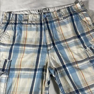 Bermudas Nautica para hombre a cuadros ligeras cargo frente plano 10" - talla 36 - Imagen 1 de 12