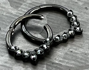 1pc Seven Gem Leaves Hinged Segment Ring 16g Septum Clicker 316L Surgical Steel  - Picture 1 of 7