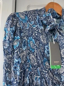 BNWT Ghost Ladies UK 16 Erin Batik Print Blue Midi Dress - Picture 1 of 11