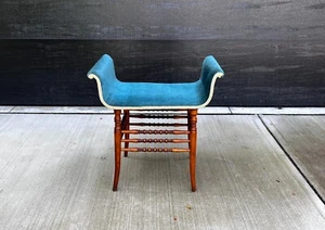 C. 19th C. Antique Scroll Mahogany Bentwood Bobbin Velvet Bench Chair - Picture 1 of 14