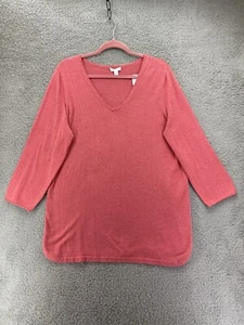 j jill Tunic Sweater Tall Large V Neck 3/4 Sleeve Side Button Pink  Cotton Blend - Picture 1 of 8