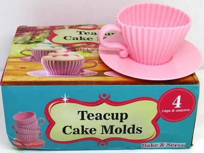 Kole Imports, moldes para pasteles de taza de té rosa con platillos.  Juego de 8. Foto 1 de 4