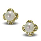 9ct Gold Filled Stud Earrings Pearl and CZ Crystals Womens Ladies 9k