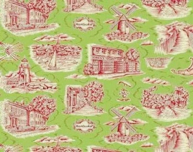 NAUTICAL Fabric Scenic NANTUCKET Town Toiles Cape Cod Lighthouse Map Green 1/2 y - Image 1 of 1