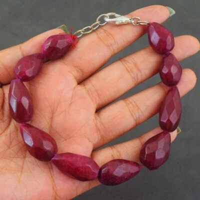 208.00 Carats Pink Ruby Faceted Pear Shape Beaded Beautiful Bracelet AK 07 E528 - Image 1 of 3