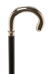 Black Beech Walking Stick with a Nickel Plated Crook Handle and Ferrule Cane - Picture 1 of 2