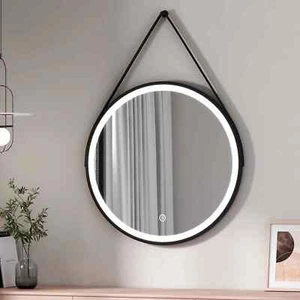 80CM EMKE OLM04 Round Black Framed LED Illuminated Mirror, 6500K - Picture 1 of 7