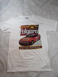 VINTAGE 80/90s NASCAR Folgers Racing Machine T Shirt Single Stitch L Made In USA - Picture 1 of 7