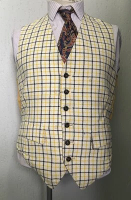 Herren 50er Jahre gelb weiß kariert Weste Vintage British Bespoke 38-40 Medium - Bild 1 von 4