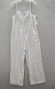 Old Navy Jumpsuit Large Blue Striped Linen Blend Waist Tie Wide Leg NWT - Picture 1 of 11