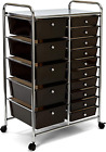 15-Drawer Multipurpose Mobile Rolling Utility Storage Organizer Cart, Translucen