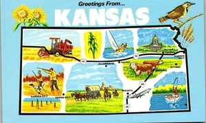 Vintage Greetings Map / Points of Interest Postcard Kansas KS Multi View  - Picture 1 of 3