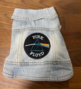 Dog Coat light wash denim pet jean jacket retro style collar small PINK FLOYD - Picture 1 of 7