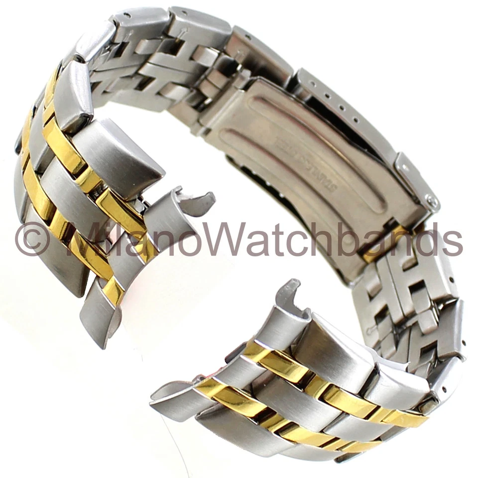 24mm deBeer Two Tone Stainless Steel Curved & Straight End Buckle Watch Band - Image 1 of 4