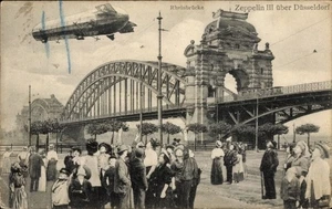 Ak Düsseldorf am Rhein, Zeppelin III über der Stadt, Rheinbrücke - 4937033 - Picture 1 of 2