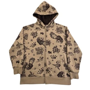 Vintage Y2k SouthPole Aop Stars Crowns Diamonds Lion Full Zip Hoodie Sweatshirt - Picture 1 of 7