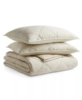 HOTEL COLLECTION DOBBY DIAMOND COVERLET SET FULL/ QUEEN EURO SHAMS NATURAL BEIGE - Image 1 of 2