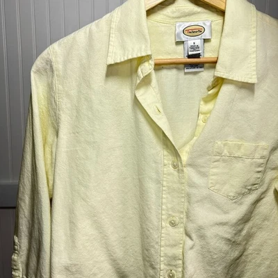 Talbots Vintage Pastel 100% Cotton Yellow 3/4 Sleeve Collared Button Down Shirt - Image 1 of 4