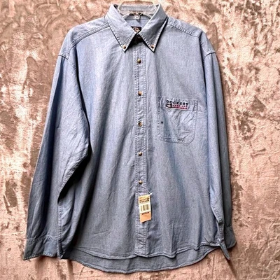 Dockers Khakiware Men Medium Vtg Y2K Blue Chambray Button Down Shirt Long Sleeve - Image 1 of 4