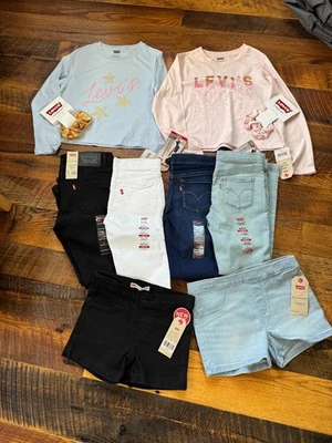 10 Levi’s Girl’s T SHIRTS 2 SHORTS 2 PANTS 4 Hairbands 2 SIZE 10-12 NWT - Image 1 of 4