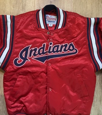 Cleveland Indians Vintage 90s Starter YOUTH M Red Satin Bomber Jacket Guardians - Image 1 of 4