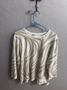 Alfred Dunner 3/4 Sleeve Tan & Gold Top Womens Size XL - Picture 1 of 9